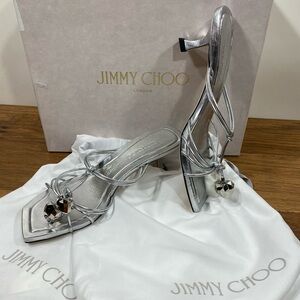 NIB $1150 limited edition Jimmy Choo Metallic Silver Jemma mule Heels sz 37